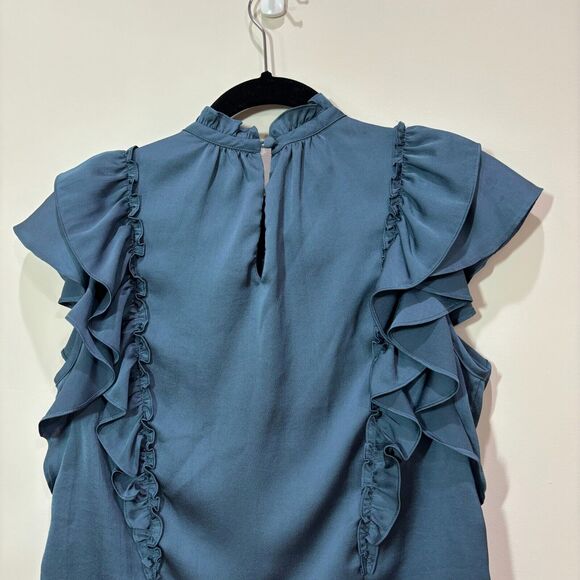 Veronica Beard Mandell Blue Ruffle Satin Top Sz 2 Romantic Victorian Gothic - Picture 6 of 13